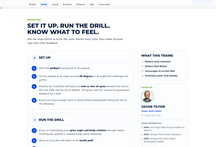 Drill Vault guided golf practice videos for the pathpal Golf Complete Training System