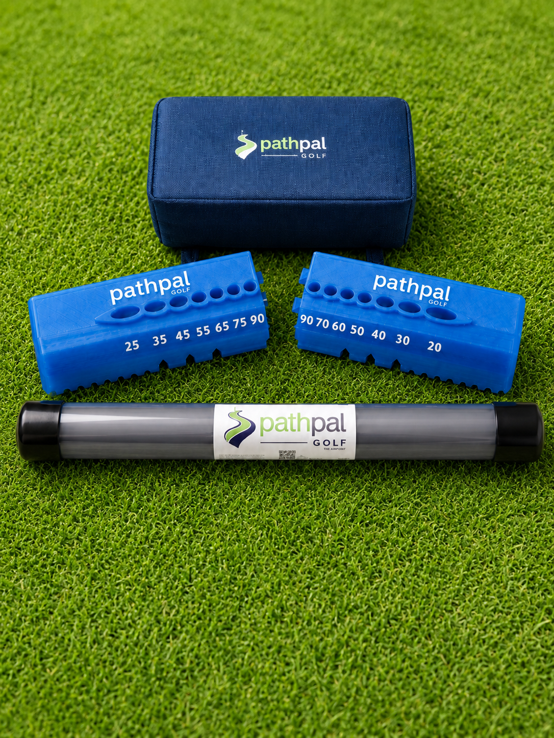 pathpal Golf Complete Training System with the pathpal, the arrow padded alignment sticks, the truestrike, and Drill Vault access